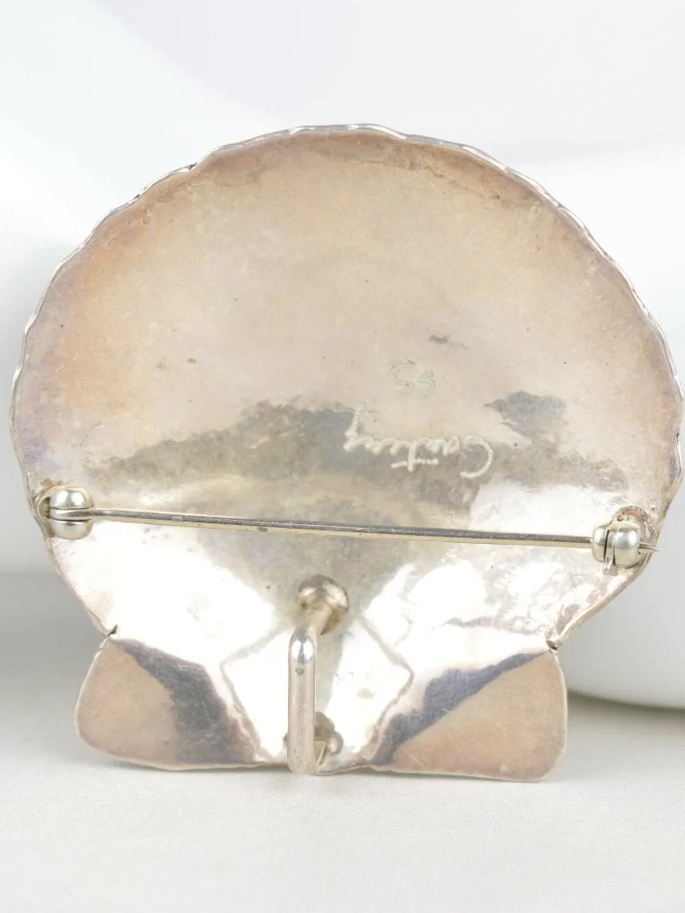 Vintage Sterling Silver Shell Brooch Pendant Scallop 925 Scarf Slide 17.4g